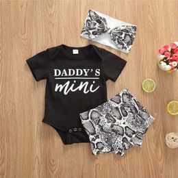 Clothing Sets 0-18 months old baby girl 3-piece clothing set with black letter printed pattern jumpsuit shorts baby girl leopard set J240518