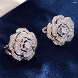 Stud Earrings Custom Solid 14K White Gold Women Flower Push Earring Back Moissanite Diamonds Wedding Engagement Anniversary Gift