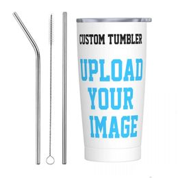 Tumblers Custom Tumbler 20Oz Personalised Mug Stainless Steel Double Wall Vacuum Insated Upload Picture Cups With St For Cold 231220 D Dhjxu