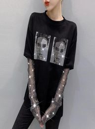 Women039s TShirt 2021 Women Black Tshirts Lady Solid Cotton Tees Splicing Long Sleeve T Shirts Female Tops For Woman Sequined 8518086