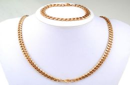 Chains Rose Gold Tone Stainless Steel Miami Curb Chain Bracelet Set Cuban Link Necklace 57mm Width5421344