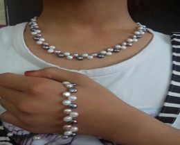 genuine fine set SOUTH SEA Charming white pink gray pearl Necklace bracelet7419102