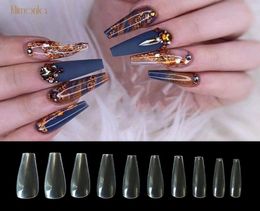 500pcs 10 Sizes Long Coffin Stiletto Nails Transparent Full Cover False Nail Tips ABS Ballet Fake Nails New Design5786818