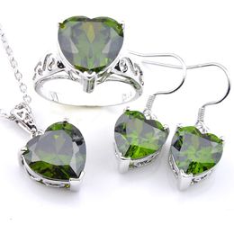 Luckyshine Mix 3Pcs Lot Holiday Gift Classic Heart Fire Green Peridot Gems 925 Sterling Silver Pendants for Necklaces Earring Ring Hol 315B