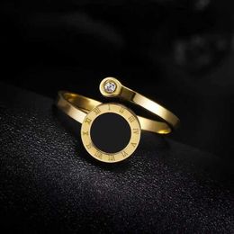 Band Rings Roman digital black shell stainless steel open ring suitable for women with adjustable zircon tail RFashion womens Jewellery gifts J240516