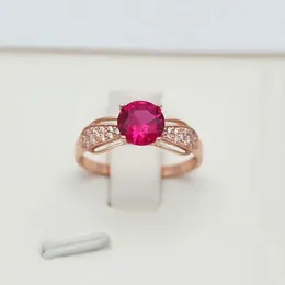 Cluster Rings 585 Purple Gold Plated 14k Rose Inlaid Bow Ruby For Women Design Crystal Charm Classic Luxury Jewellery