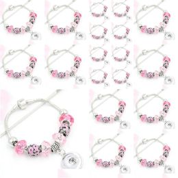 Bangle Bracelets 10Pcs Wholesale Diy Breast Cancer Awareness 18Mm Snap Jewelry Pink Ribbon Bead For Women Drop Delivery Dhnvm