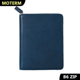 Moterm Full Grain Vegetable Tanned Leather B6 Zip Cover with Top Pocket Planner Zipper Notebook Organizer Agenda Journal Diary 240510