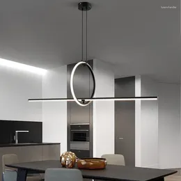 Chandeliers Modern Annular Design Led Chandelier For Living Dining Room Kitchen Bedroom Pendant Lamp Black Home Decor Dimmable Light Fixture