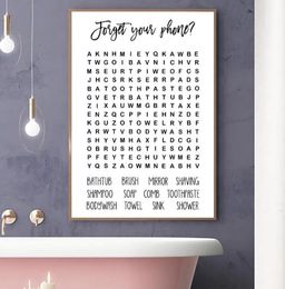 Bathroom Word Search Prints Black White Minimalism Guest Bathroom Sign Wall Art Decor Learning Poster Canvas Painting Picture5365675