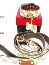 New Latest Pu Pets Collar Leashes Ins Style Printed Pet Leather Collars Sets Outdoor Durable Chai Keji Dog Leashes7696612