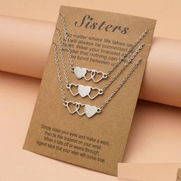 Pendant Necklaces Friendship Couples 3Pcs/Set Love Heart Stainless Steel Sisters Best Friends Necklace Women Man Lucky Wish Jewellery Dr Ot7Uy