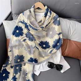 Scarves 85 180cm Woman Flower Printed Design Cotton Linen Scarf Shawls Silky Head For Women