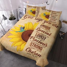 Bedding Sets 3pc Duvet Cover Set Hummingbird Sunflower Pattern Reversible Soft God Say You Are 3D Comforter And 2 Pillowcases