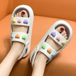 SandalsHeart Decoration Platform Sandals for Women Summer 2022 Eva Soft Sole Baec Woman Anti-Slip Slides Shoes H240517