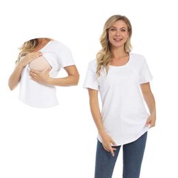 Maternity Tops Tees Emotion Moms New Women Maternel T-Shirt Short Sleeve Stretch Cotton Tops Zipper Breastfeeding Loose Pregnant Clothes Big Size Y2405187DKR