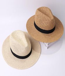 Wide Brim Hats Black Ribbon Band Panama Summer Women Sun Hat For Men Jazz Top Staw Beach Party Wedding HatWideWide3248447