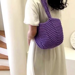 Evening Bags Chic Knitting Shoulder 2024 Women Bucket Eco Friendly Handwoven Handbags Simple Stylish Soft Cotton Casual Totes