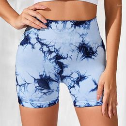 Active Shorts Women Seamless Sports Tie Dye Print Fitness Leggings Jogging High Waist Push Up Tummy Control Tights Yoga Wear