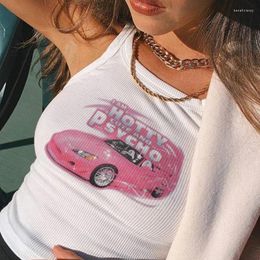 Women's Tanks White Crop Tops Ribbed Knitted Tank Top Y2k Women Casual Summer Vintage Sleeveless Graphic 2000s Streetwear Camis