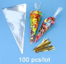 100pcslot DIY Wedding Birthday Party Sweet Cellophane Clear Candy Cone Bags Cheap Organza Pouches Decoration5624876