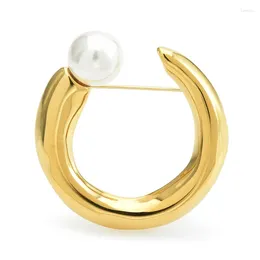 Brooches Wuli&baby Stainless Steel Circle For Women Unisex 2-color Pearl Round Easy Match Brooch Pins Gifts