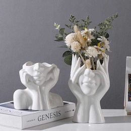 Vases Nordic ceramic vase creative human body art design flower living room home decoration ornament inserter H240517