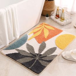 Bathroom Rugs Colourful Abstract Leaves Cute Bath Mat Boho Bath Rug Microfiber Floor Mats for Tub Bathroom Indoor Doormat 240518