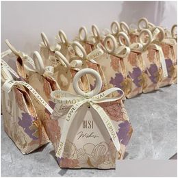 Gift Wrap Wooden Ring Handles Box Paper Bags Candy Boxes Chocolate Packaging For Wedding Favor Eid Mubarak Baby Shower Drop Delivery Dho7W