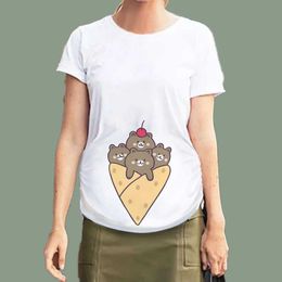 Maternity Tops Tees Animal Ice Pregnancy Clothes Summer White Short Sleeve Maternity Clothing Breastfeeding Top Pregnant Cute Printed Y240518