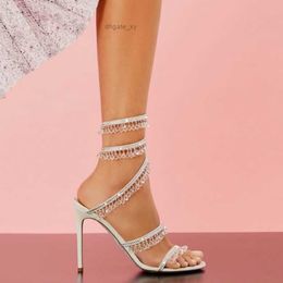 Sandals Rene Caovilla Sandals Designer shoes Stiletto heels Luxury Crystal lamp pendant Rhinestone twining foot ring womens shoe 10CM high heeled Designers Sand