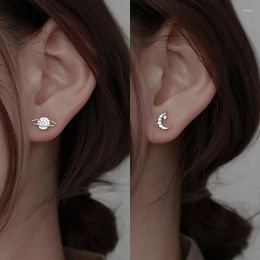 Stud Earrings Minimalist Personality Star Moon Asymmetric Design Shiny For Women Trendy Exquisite Party Jewelry Gift