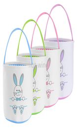 NEW Easter Gift Basket Jute Burlap Bucket Bunny Ears Egg Hunt Bucket Tote Bags For Kids Happy Decor Party Favor DD1655945