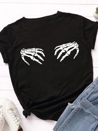 Women's T Shirts 2024 Chest Skeleton Hand Print Women Shirt Short Sleeve Ladies Tee Tops Clothes Camisetas Mujer O Neck Loose Tshi