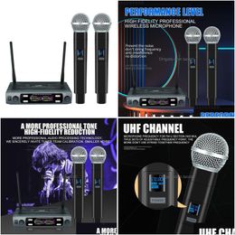 Microphones Wireless Microphone Handheld Dual Channels Uhf Fixed Frequency Dynamic Mic For Karaoke Wedding Party Band Church Show Dr Dhgfe