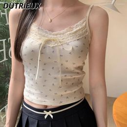 Women's Tanks Cute Sweet Sling For Lady All-Matching Tank Top Bow Lace Edge Floral Camisole Slim Fit Inner Wear Bottoming Short Tops