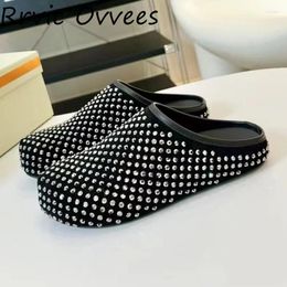 Slippers Spring Autumn Crystal Flat Bottom Half Women's Simple Solid Colour Lazy Mules Outdoor Leisure Versatile Shoes