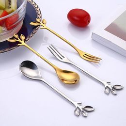 Spoons Creative Stainless Steel Tea Spoon Branch Leaves Fork Coffee Stirring Gift Fruit Dessert Ice Cream Bar Tableware