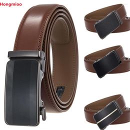 Belts Hongmioo Brand Simple Casual Men's Leather Belt Designer Luxury Cowhide Ratchet High Quality Alloy Automatic Buckle 292z