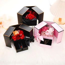 Gift Wrap Creative Artificial Rose Soap Flower Box Double Door With Drawer Jewellery Packaging Valentine's Day Gifts Wrapping Case