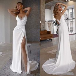 Runway Dresses Elegant White Women Slveless Wedding Dress Mermaid Sexy Plus Size Split Bridal Gowns Spaghetti Slip Sequins Vestido De Novia T240518