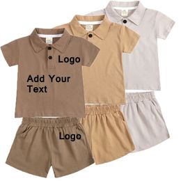 Add Your Design Customised Kids Boy 2 Pieces Sets Polo TShirtShorts Girls Clothes Children Baby Sports Suit Tracksuit Outfits 240516