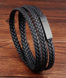 Tennis Black Leather Bracelet MultiLayer Metal Buckle Trendy For Men039s Party Fashion Jewelry5215809