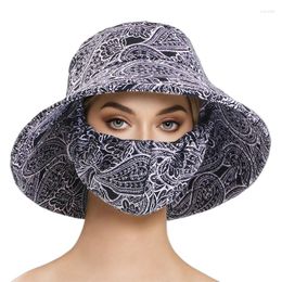 Berets Floral Print Sunscreen Mask Hat Integrated Summer Face Dustproof Cap Ultraviolet Outdoor Tea Picking Sunshade For Women