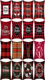 Christmas Pillow Covers Red Plaid Elk Throw Pillow Case Square Sofa Pillowcase Plaid Printing Couch Cushion Cover Christmas Decor 2634900