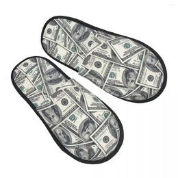Slippers Winter Slipper Woman Man Fluffy Warm US Dollar Currency Money Pattern House Shoes