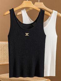 New women fashion summer thread cotton knitted logo appliqued designer tanks vest camis SMLXL