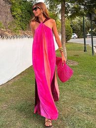 Casual Dresses Backless Off Shoulder Striped Maxi For Women Summer Sexy Elegant Strapless Halter Sleeveless Long Dress Lady Beachwear