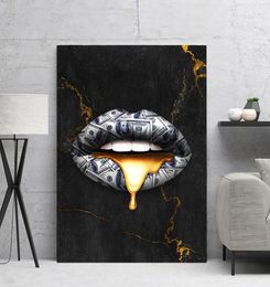 Nordic Style Home Decoration Canvas Painting Money Lip Dollar Poster Print Wall Artwork Paintings Modular Frame For Living Room7390093