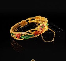 9999 real gold 24K yellow Lotus Pond Moonlight Sink Fish and Wild Goose Bracelet Womens 240515